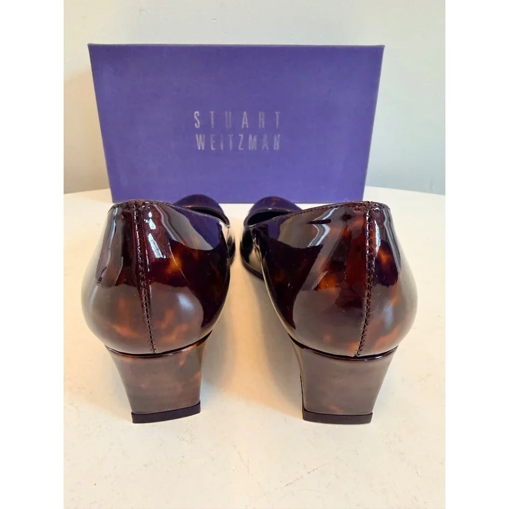 Stuart Weitzman Nusimple Cognac Tartaruga Patent Leather Wedge Shoes 7M With Box - Picture 7 of 16